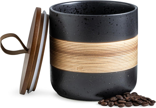 Spice Jars with Lid, Coffee Container Kitchen Food Storage Jars for Spice Sugar Tea Bag, Stackable Decorative Jars for Countertop, Black & 37 fl.oz