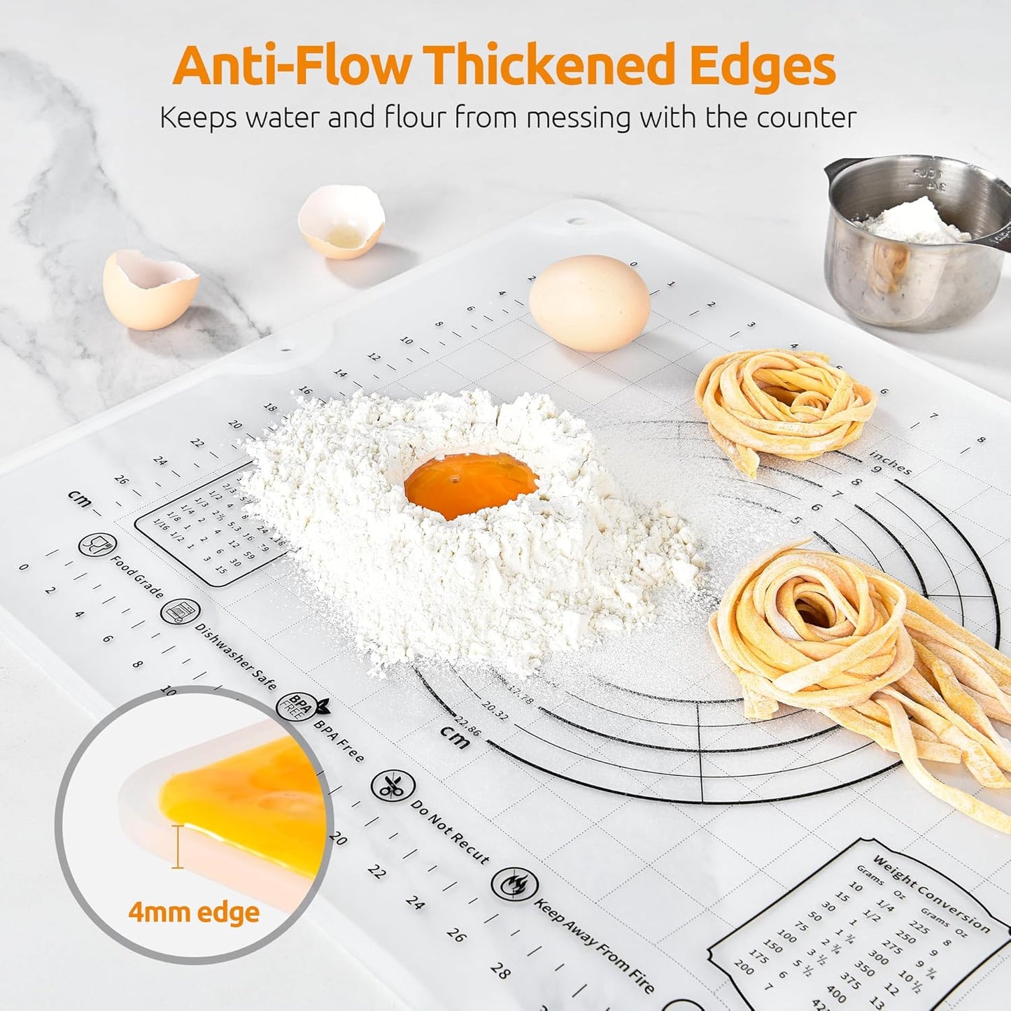 U-Taste Liquid Silicone Pastry Mat: 16"x20" Food-Grade Non-Stick Dough Rolling Baking Sheet, Non Slip for Kneading Prep Pizza, Fondant, Pie Crust with Clear Measurement and Raised Edges (Transparent)