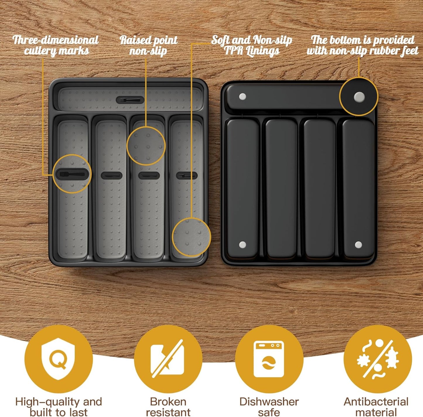 WEBACOO. Silverware Organizer for Kitchen Drawer - Non-Slip Utensil Drawer Organizer - Dishwasher Safe Cutlery Organizer Holds Spoons, Forks with 5 - Compartment