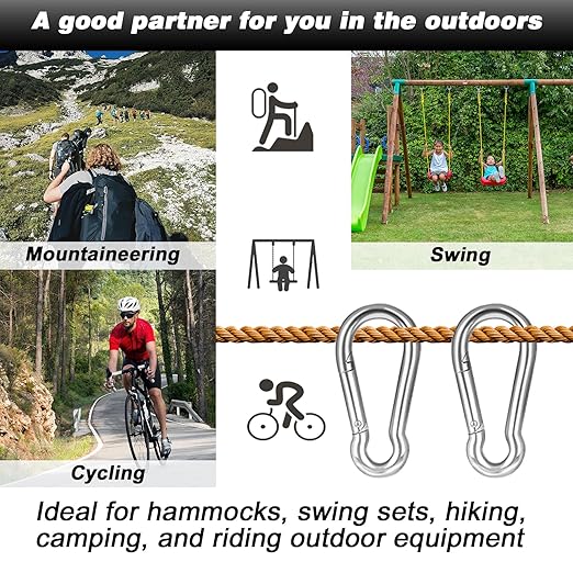 100 PCS 3'' Spring Snap Hook Carabiner, M8 5/16 Inch Galvanized Silver Steel Carabiner Clip, 500LBS Holding Capacity Quick Link Clip Keychain for Hammock Dog Leash & Camping Gym