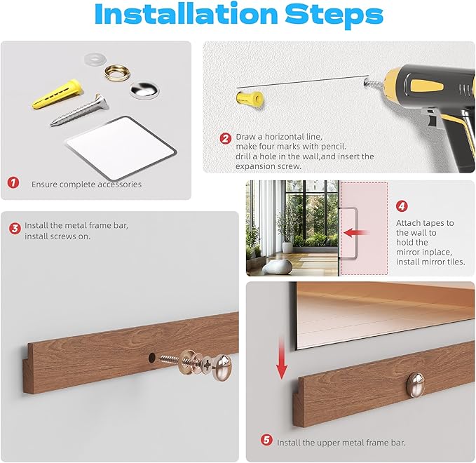 Hasipu 2Pcs 63''x28'' Home Gym Mirror Large Full Length Wall Mounted Full Body Mirror for Yoga Dance Fitness Exercise Studio Bedroom Garage, Frameless Tempered Glass Workout Mirrors Walnut Rectangular