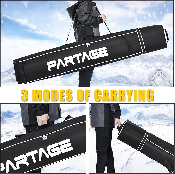 Partage Ski Bag - Ski Bag with Wheels Waterproof Ski Travel Bag Ski Boot Bag 600D Heavy Duty Oxford Fabric - Adjustable Length Up to 200cm Easy to Store and Transport Suitable for Men Women