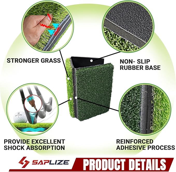 SAPLIZE Foldable Heavy-Duty Golf Hitting Mat, Practice Mat with 10mm EVA Rubber Backing, Larger Size for Indoor/Outdoor Swing and Chipping Practice, Anti-Deformation