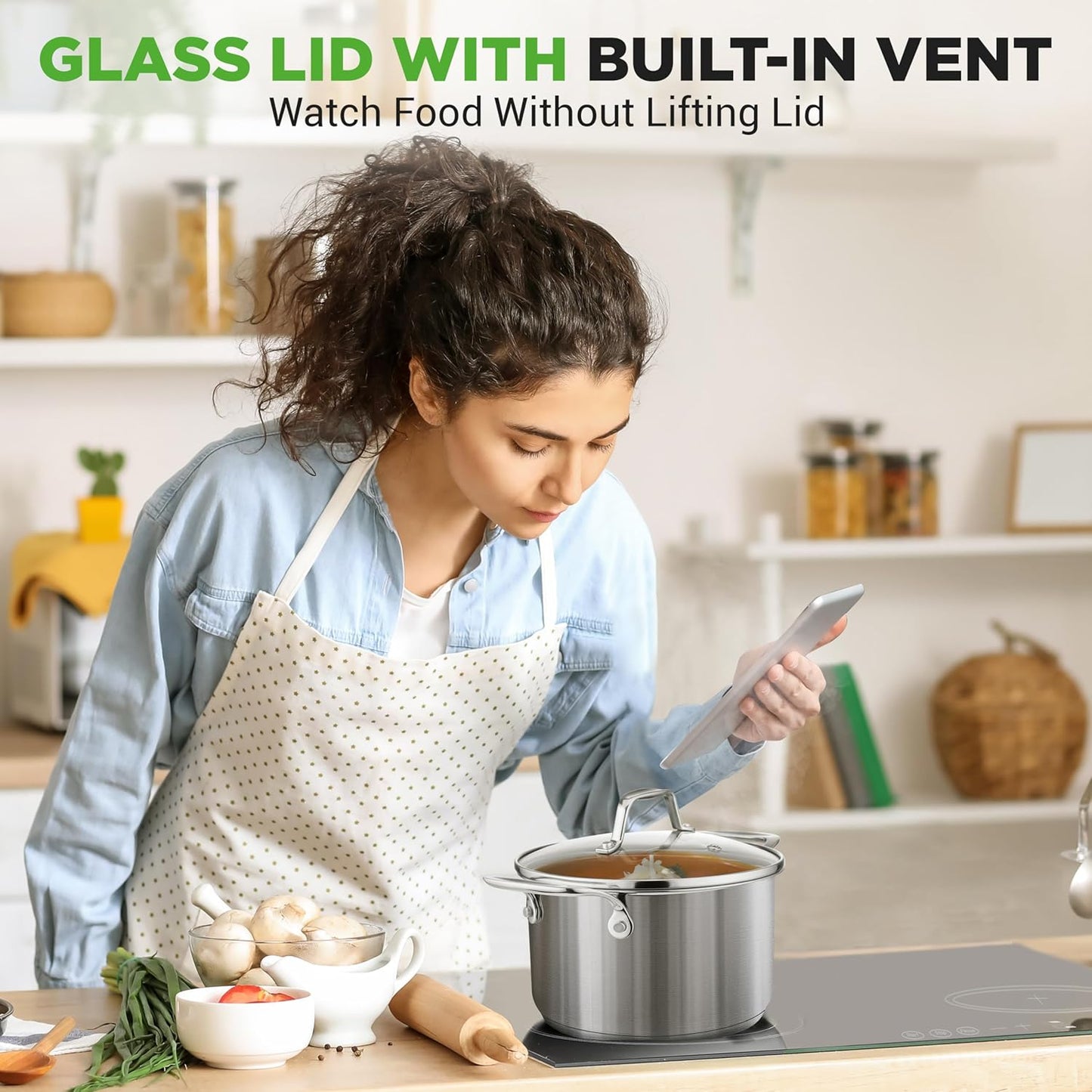 NutriChef 3-Quart Stainless Steel Pot with Glass Lid - 18/8 Food Grade Heavy Duty Cookware Stockpot for Stews, Simmering & Soups, Dishwasher Safe, For Induction, Gas & Ceramic Cooktops - NCSP3