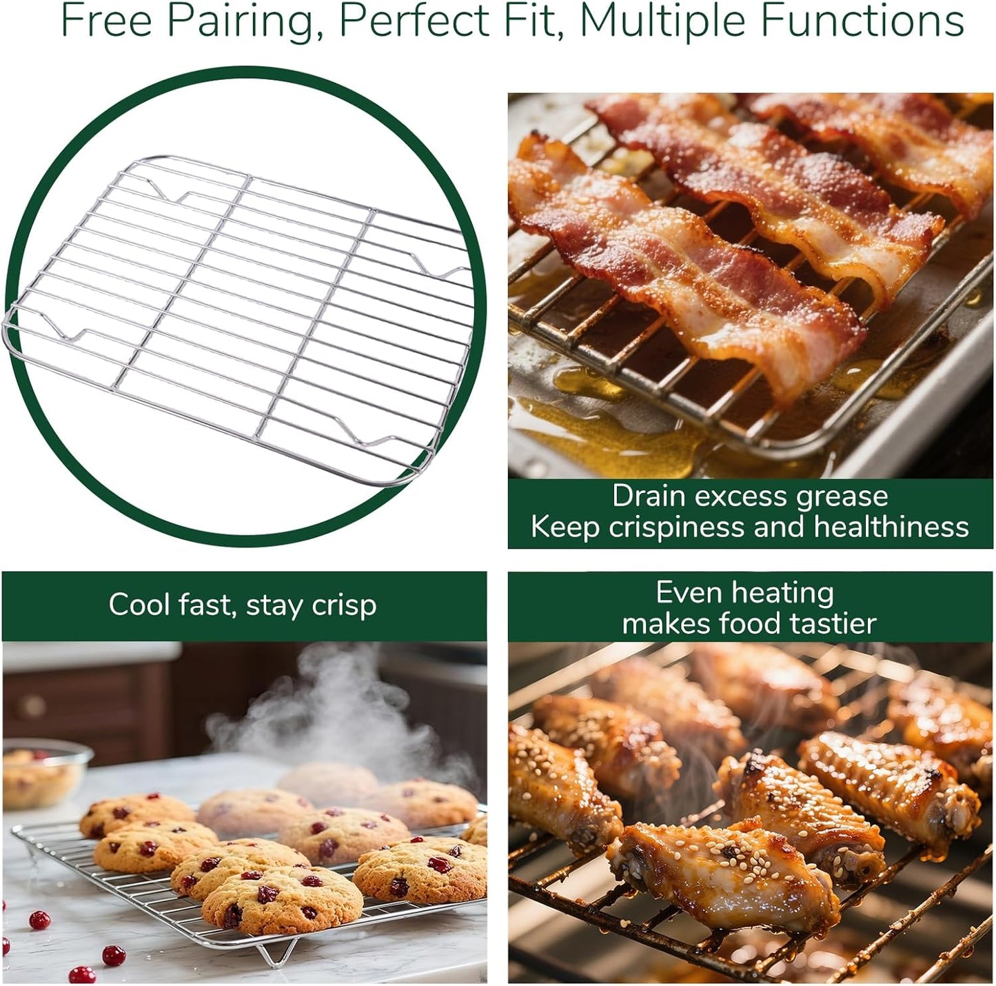 18/0 Stainless Steel Baking Sheet with Cooling Rack, 9.2 Inch Oven-Safe Non-Toxic Cookie Sheets for Baking, Coating Free & Rust Resistant for Healthy Family Baking, Easy to Clean, Heavy Duty