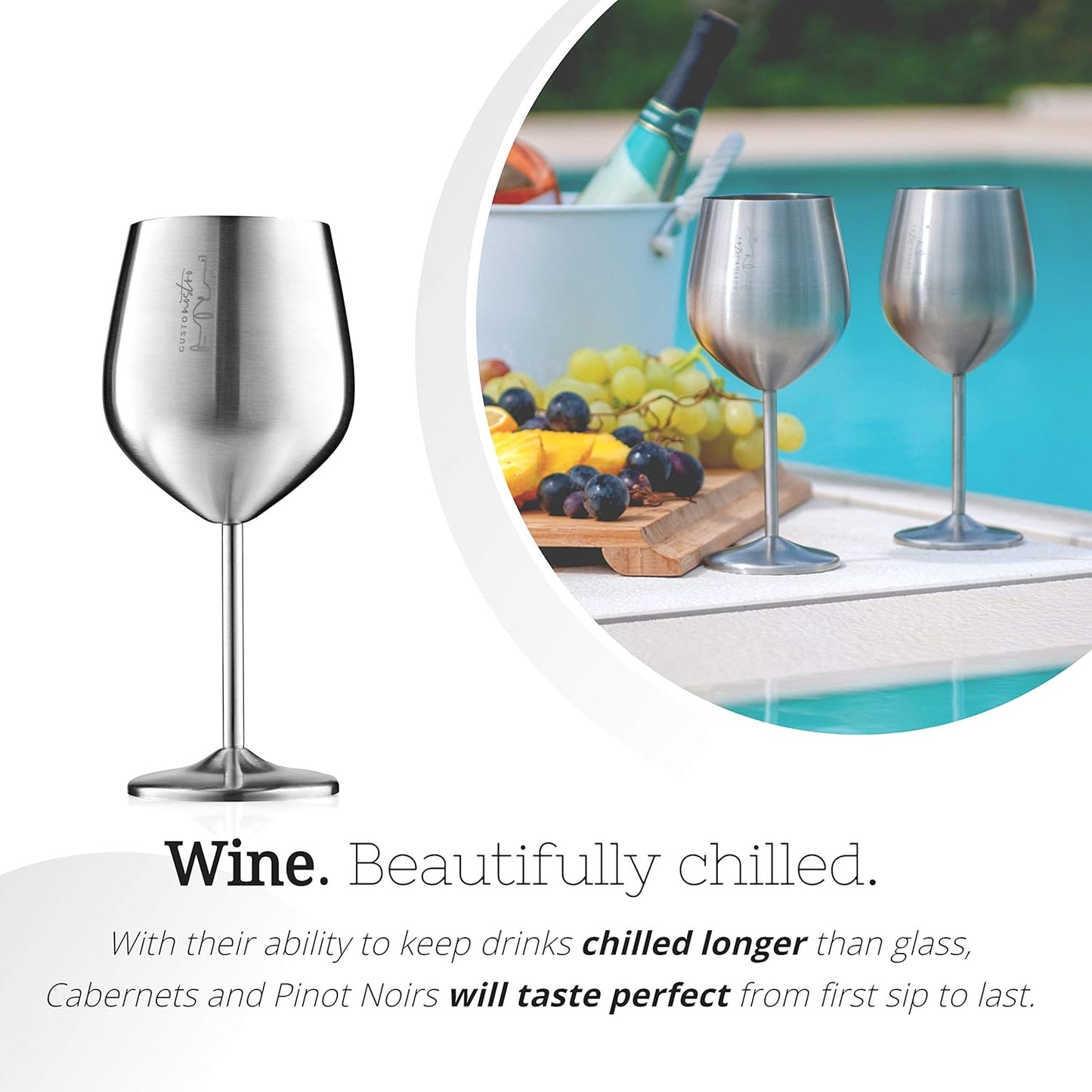 Gusto Nostro Stainless Steel Wine Glass - 18 oz - Cute, Unbreakable Wine Glasses for Travel, Camping and Pool - Fancy, Unique and Cool Portable Metal Wine Glass for Outdoor Events, Picnics (Set of 4)