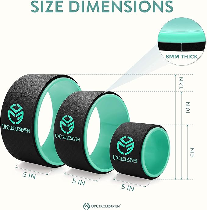UpCircleSeven Yoga Wheel Set - Strongest & Most Comfortable Yoga Prop Wheel, 3 Pack for Back Pain and Stretching (12, 10, 6 inch)