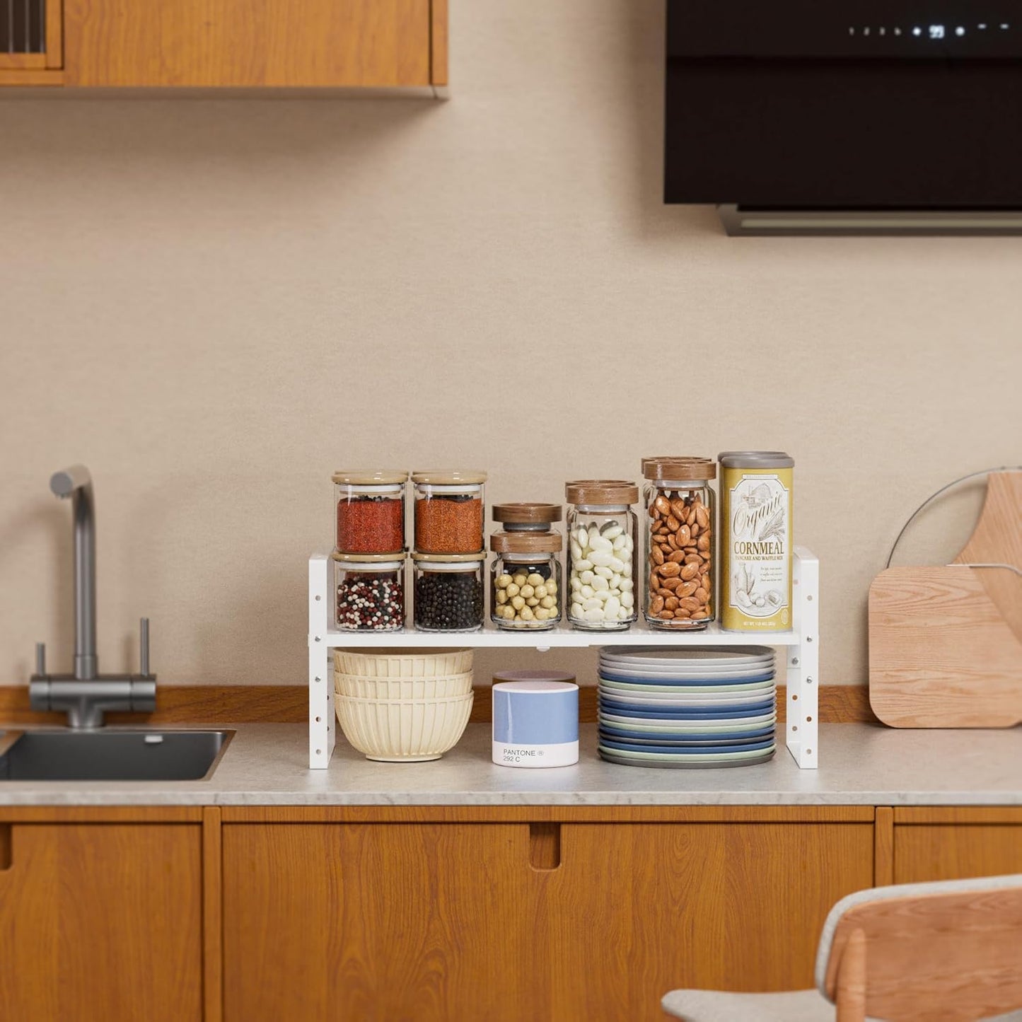 Expandable Shoe Rack Stackable Metal Pantry Storage Shelves Stand Adjustable Height Cabinet Shelf Organizer Racks Spice Shelving(3PACKS/WHITE,LARGE)