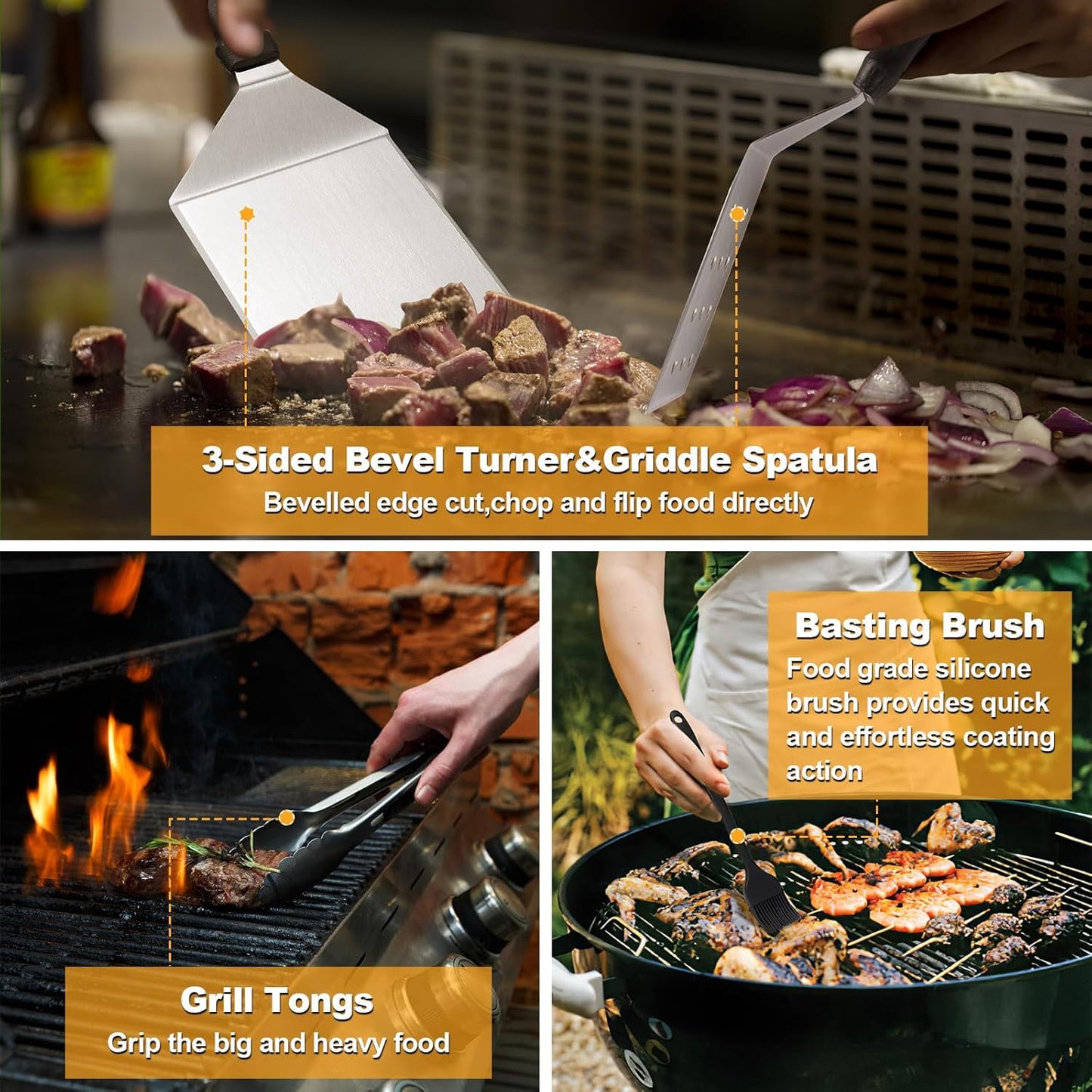 Griddle Accessories Kit, 28 PCS Flat Top Grill Accessories for Blackstone and Camp Chef, Metal Spatula Set with Burger Press, Melting Dome, Tongs, Scraper, Carry Bag for Outdoor Grilling BBQ