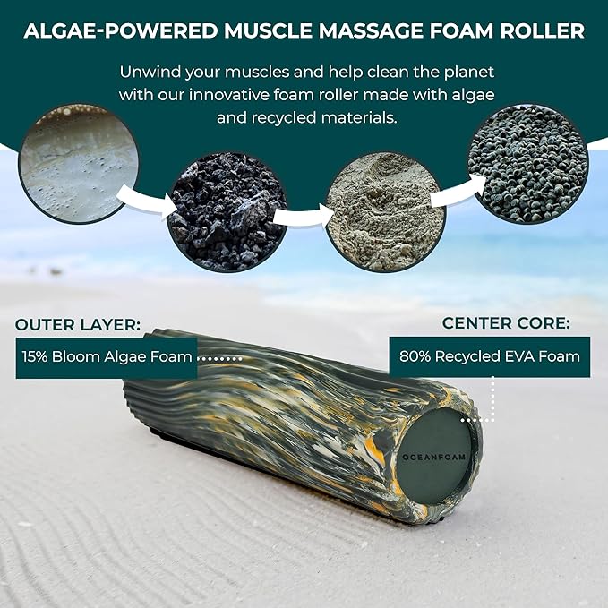 Oceanfoam Tidal Roller - Hunter, Gold & Natural Marbled - Muscle Massage Foam Roller for Back Pain & Stretching - Firm & Ergonomic Wide Wave Textured - Yoga, Athletics, Wellness - Full Size, 20" x 5"