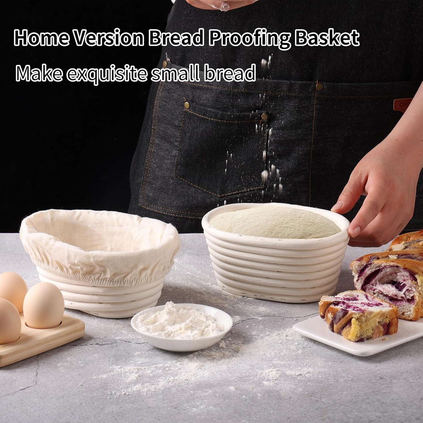 (6.7x4.7x3in) Mini Banneton Bread Proofing Basket Set of 6, Oval Sourdough Bread Basket with Liner Professional & Home Bread Baking Supplies (Small Oval)