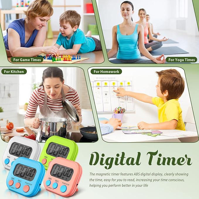 Xuhal 28 Pcs Digital Timers for Teachers Classroom Kitchen Countdown Timers for Cooking Magnetic Stopwatch 4 Colors for Kitchen Cooking Study Work Baking Sports