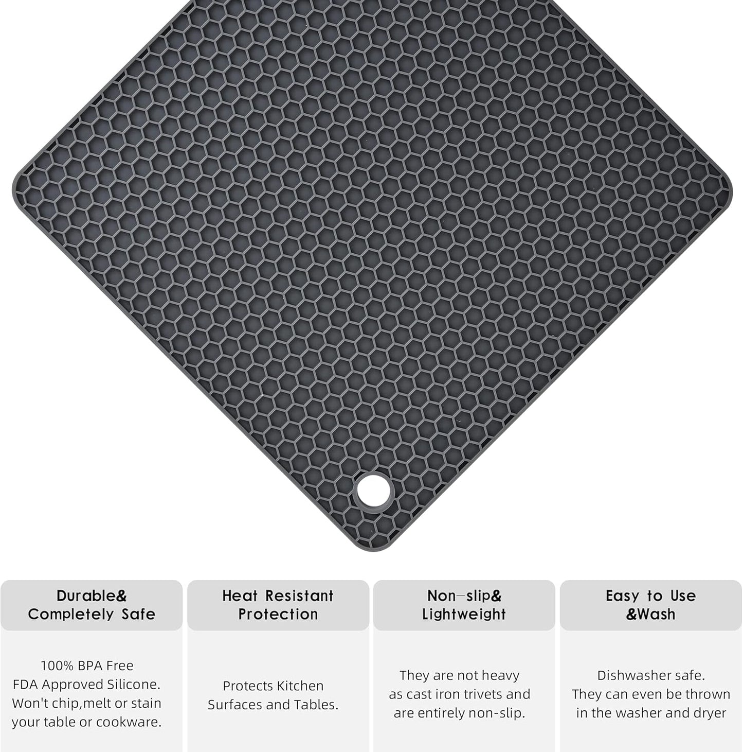 Silicone Trivets for Hot Dishes, Trivet Hot Pads for Kitchen, Trivets for Hot Pots and Pans, Multi Use Silicone Pot Holders Trivet Mat, Heat Resistant Mats for Countertop Set 4 Light Gray