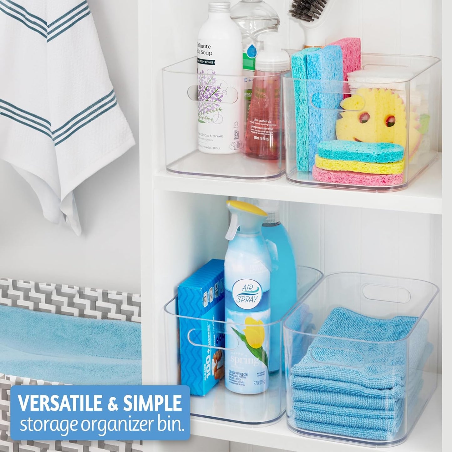 STORi Bliss 10" x 6" Open Clear Pantry Organizer Bin, Plastic Containers with Handle for Kitchen, Fridge, Cabinet, Closet, Bathrom, Undersink Storage Made in USA