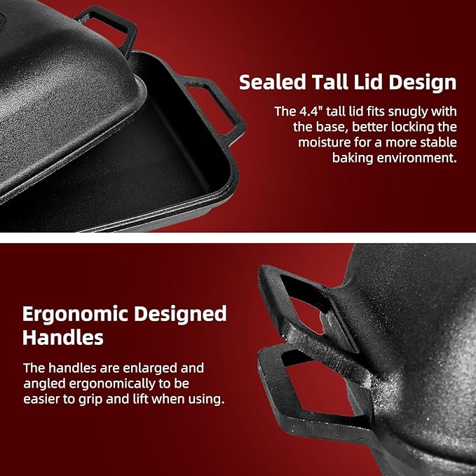 Davivy 9QT Large Cast Iron Bread Loaf Pan with Lid, Pre-Seasoned Dutch Oven for Sourdough Bread Baking, Non-stick Cast Iron Sourdough Baking Pan with Lid