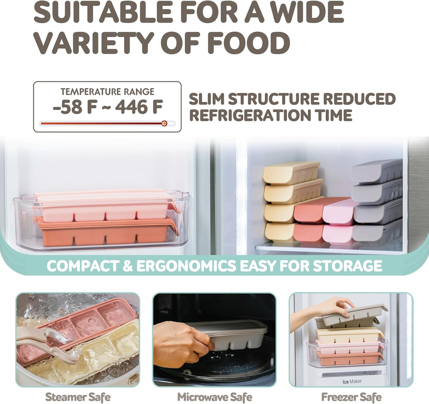 Silicone Freezer Trays with Lid,1.7oz 4 Section - Leak Proof Silicone Freezer molds for Homemade Baby Food Breastmilk, Purees, Vegetables, Baby Food Jars Ice Tray with Lid BPA Free Mix Beige