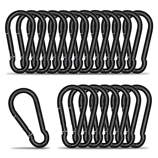 KINLINK 20 Pack Black Carabiner Clip, 3.15 inch Heavy Duty Spring Snap Hook, Small Caribeener Clips for Outdoor Camping, Swing Set, Hammock, Hiking Travel, Fishing, Quick Link Keychain
