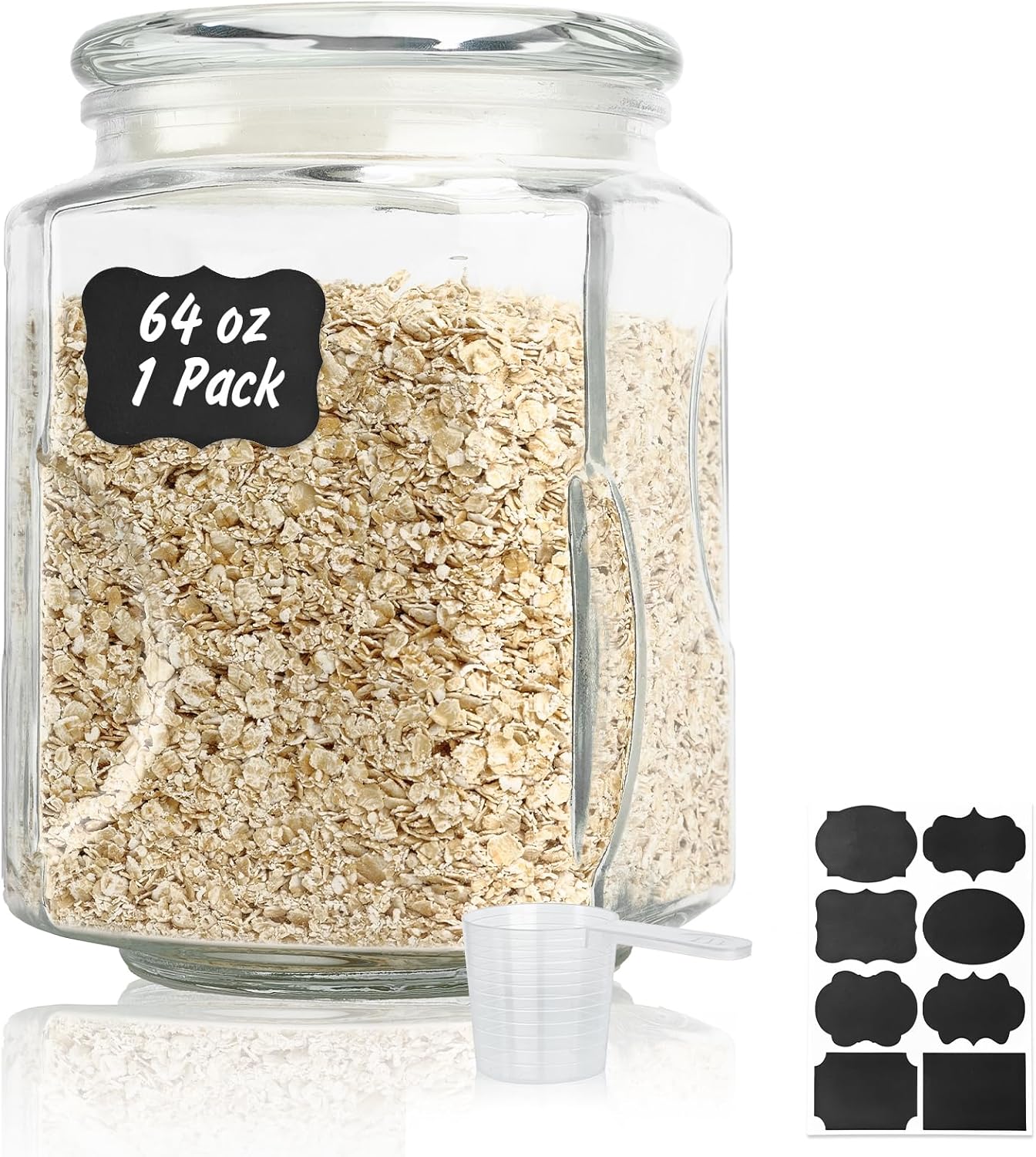 Glass Jars with Lids 64 oz, Airtight Silicone Seal & Non-Slip Design, Large Glass Storage Containers with Lids, Wide-Mouth Storage Containers for Kitchen, Laundry, Pantry & Office