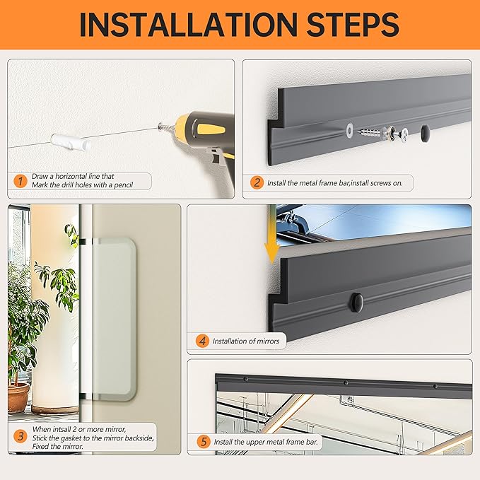 Hasipu 94''x39'' Home Gym Mirror Large Full Length Wall Mounted Full Body Mirror for Yoga Dance Fitness Exercise Studio Bedroom Garage, Frameless Tempered Glass Workout Mirrors Black Rectangular