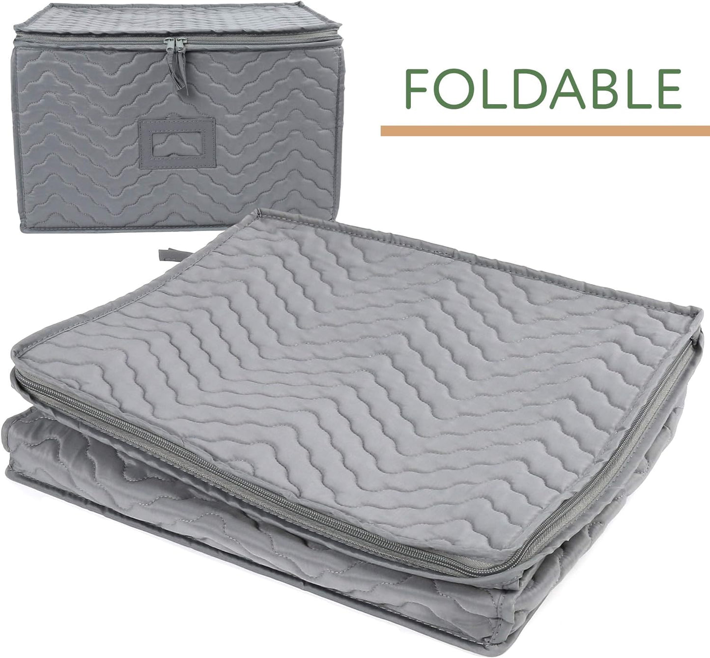 LotFancy Stemware Storage Containers, 2-Pack, Deluxe Quilted Storage Case with Dividers for 24 - Wine Glasses, Champagne Flutes, Glassware, Drinkware Storage Box Chest, 15.5”x12.5”x 10”, Gray