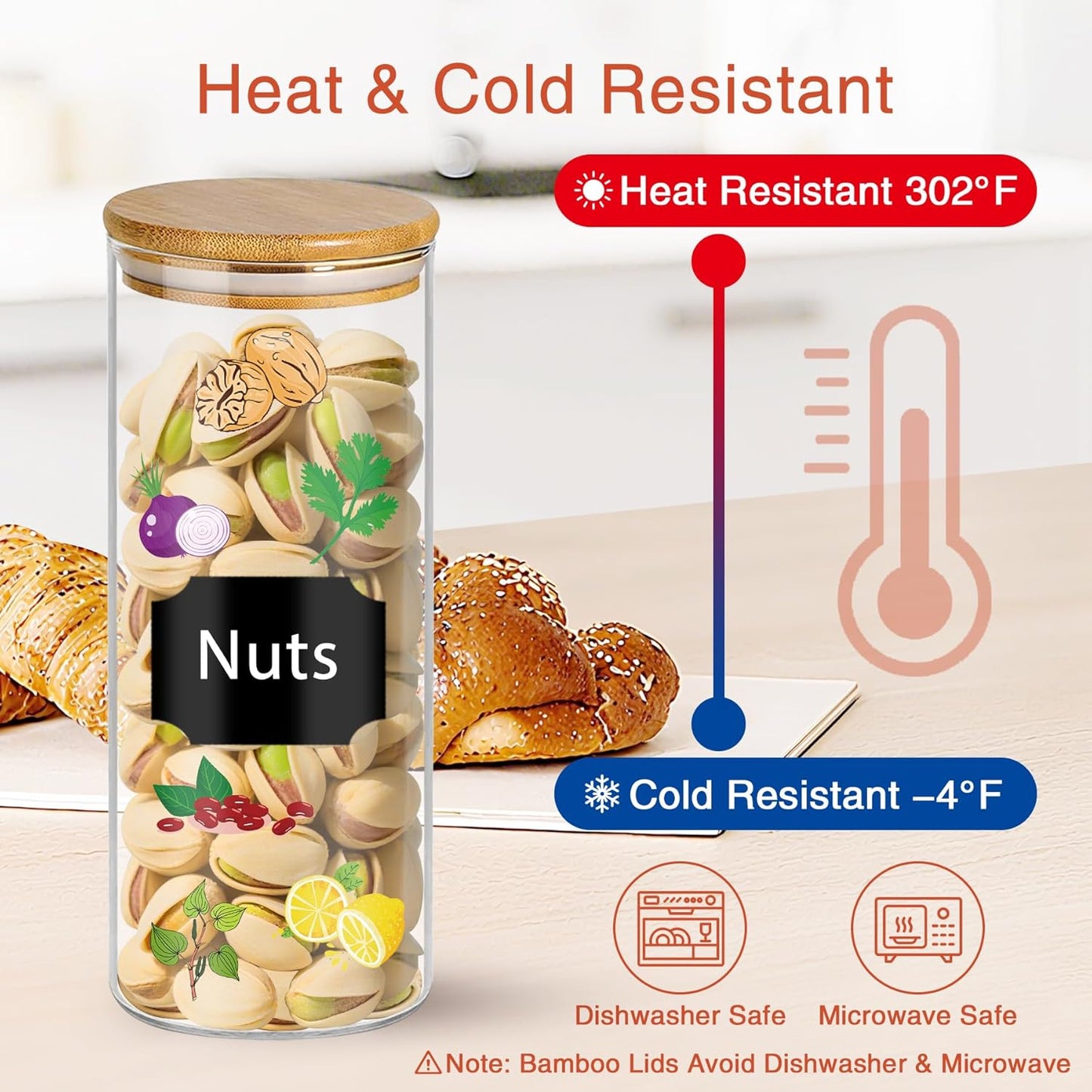 16 oz 20 pcs Glass Jars with Bamboo Lids, Stackable Clear Food Storage Jars, Airtight Kichen Glass Pantry Storage Containers with Lids for Rice, Candy, Sugar, Flour, Nuts, Cookie, Spice