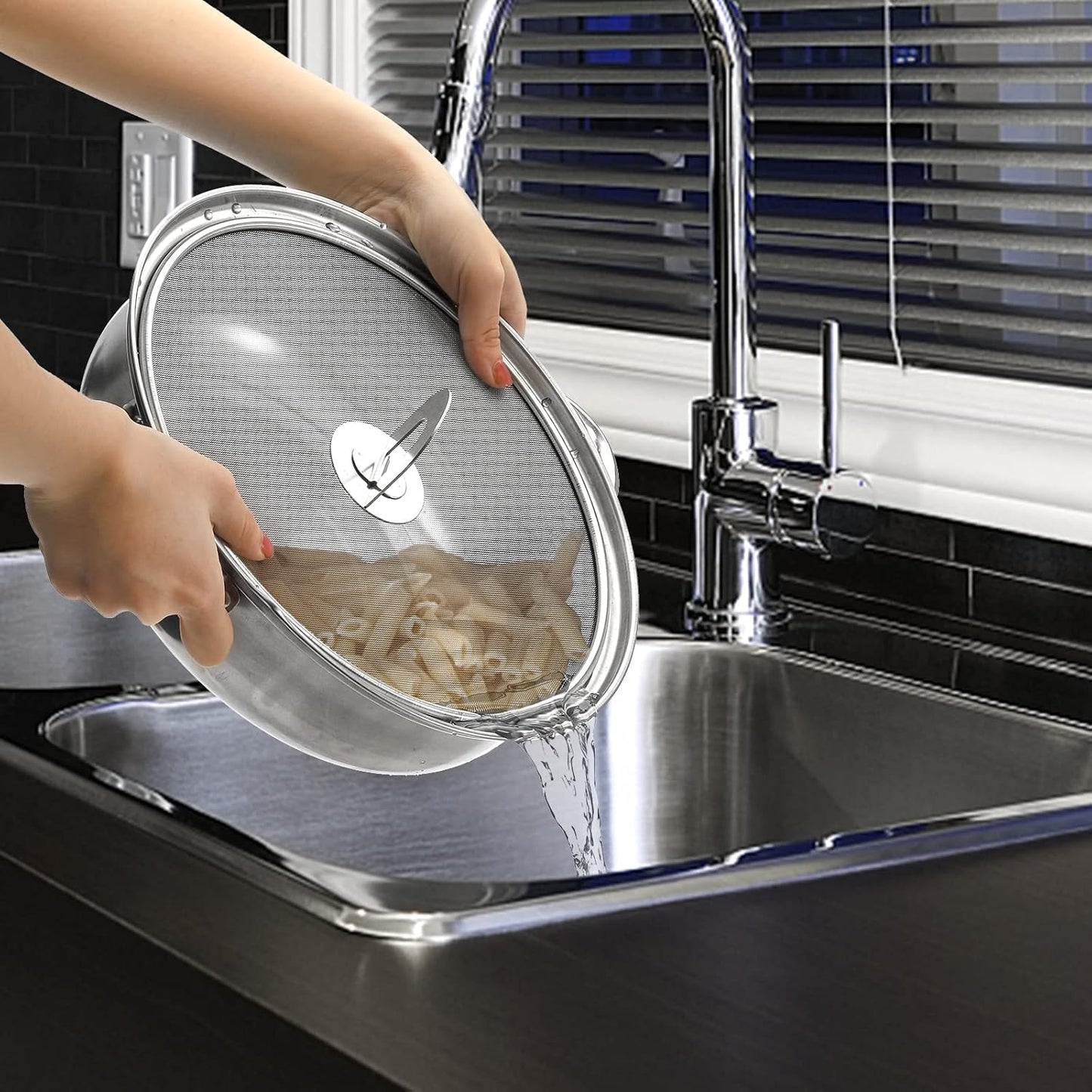 Splatter Screen for Cooking - Stainless Steel Grease Splatter Guard for Frying Pan with Foldable Knob, As a Strainer Set of 3(10", 11.5", 13"), Dishwasher Safe