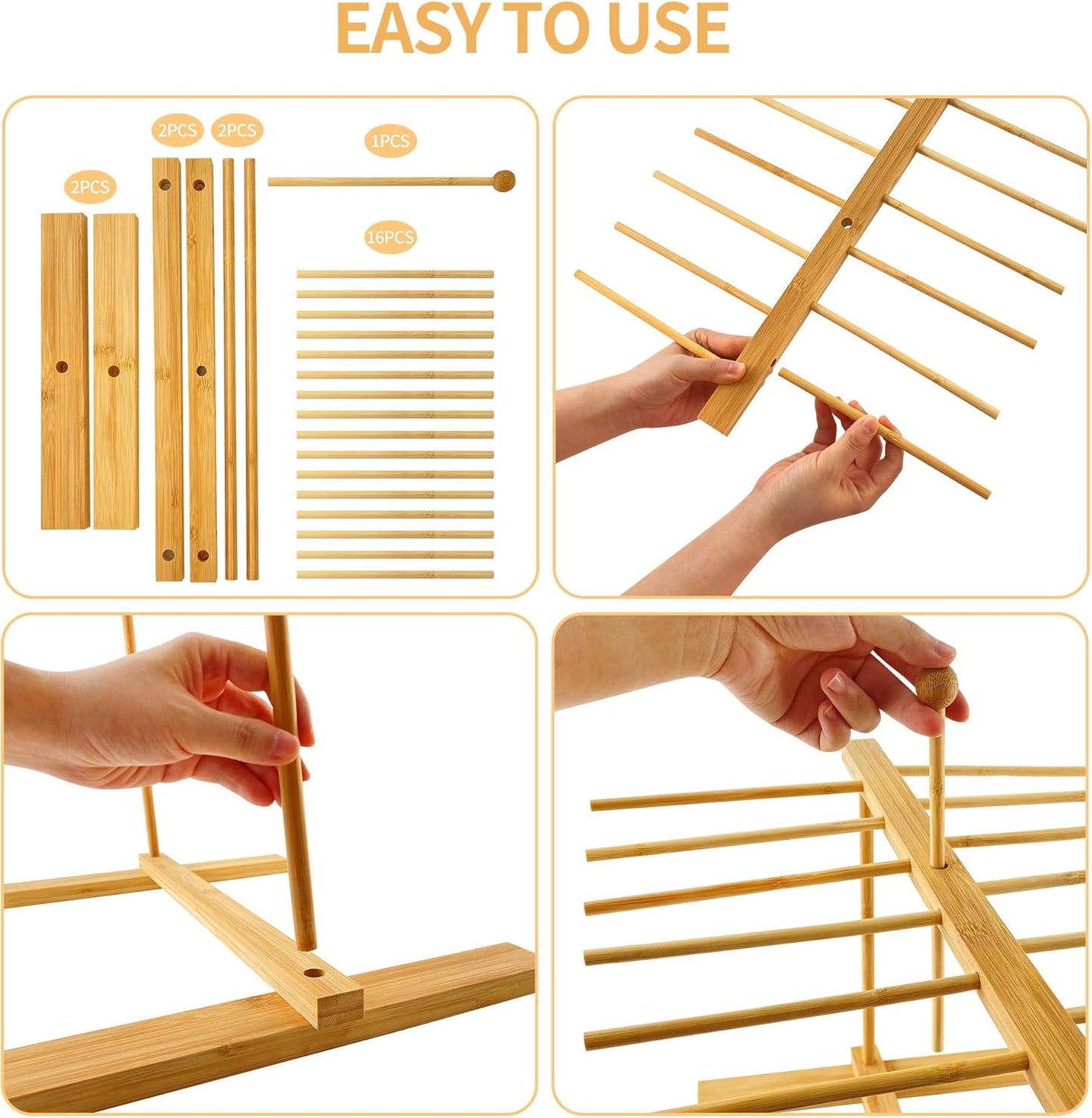 Bamboo-Pasta-Drying-Rack With Transfer Wand & 16 Arms, Large Tall Collapsible Fresh Pasta Dryer Holder For Homemade Noodle, Spaghetti, Tagliatelle, Detachable Fettuccine Hanger Stand With 16 Bars