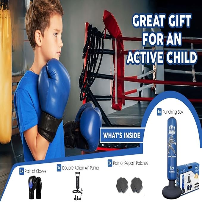 Durable Inflatable Kids Punching Bag for Karate and Boxing – Bounce-Back Martial Arts Bag for Boys and Girls, Great Birthday Gift to Relieve Energy and Build Skills for Boys Ages 4-12