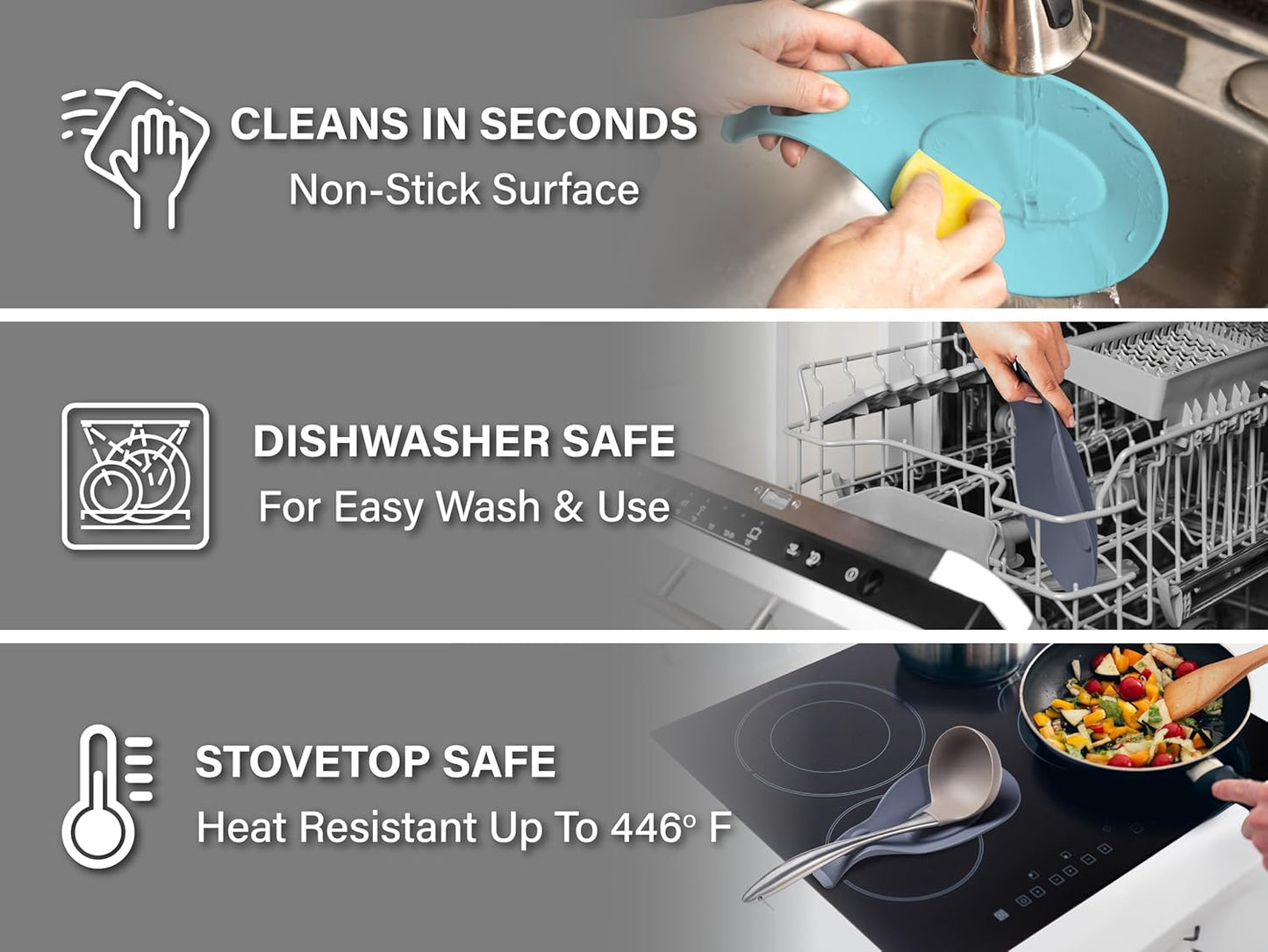 TEAL Silicone Spoon Rest for Stove Top, Set of 2 - HEAT RESISTANT, EASY TO CLEAN Kitchen Spoon Rest for Kitchen Counter, Holds XL Utensils, Safe on GLASS & INDUCTION Cooktops, DOESN’T BREAK if Dropped