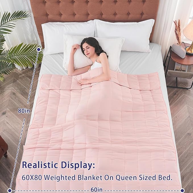 yescool Weighted Blanket for Adults (12 lbs, 60" x 80", Pink) Cooling Heavy Blanket for Sleeping Perfect for 110-130 lbs, Queen Size Breathable Blanket with Premium Glass Bead, Machine Washable
