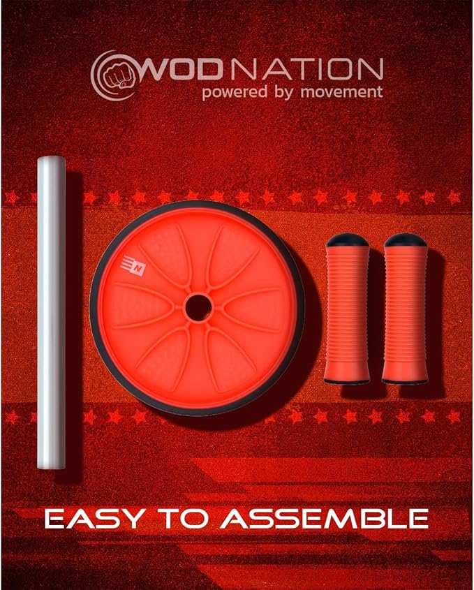 WOD Nation Ab Roller - Black & Red, Modern Core Fitness Equipment for Home Gym & Travel - Ab Wheel for Workout & Core Stability