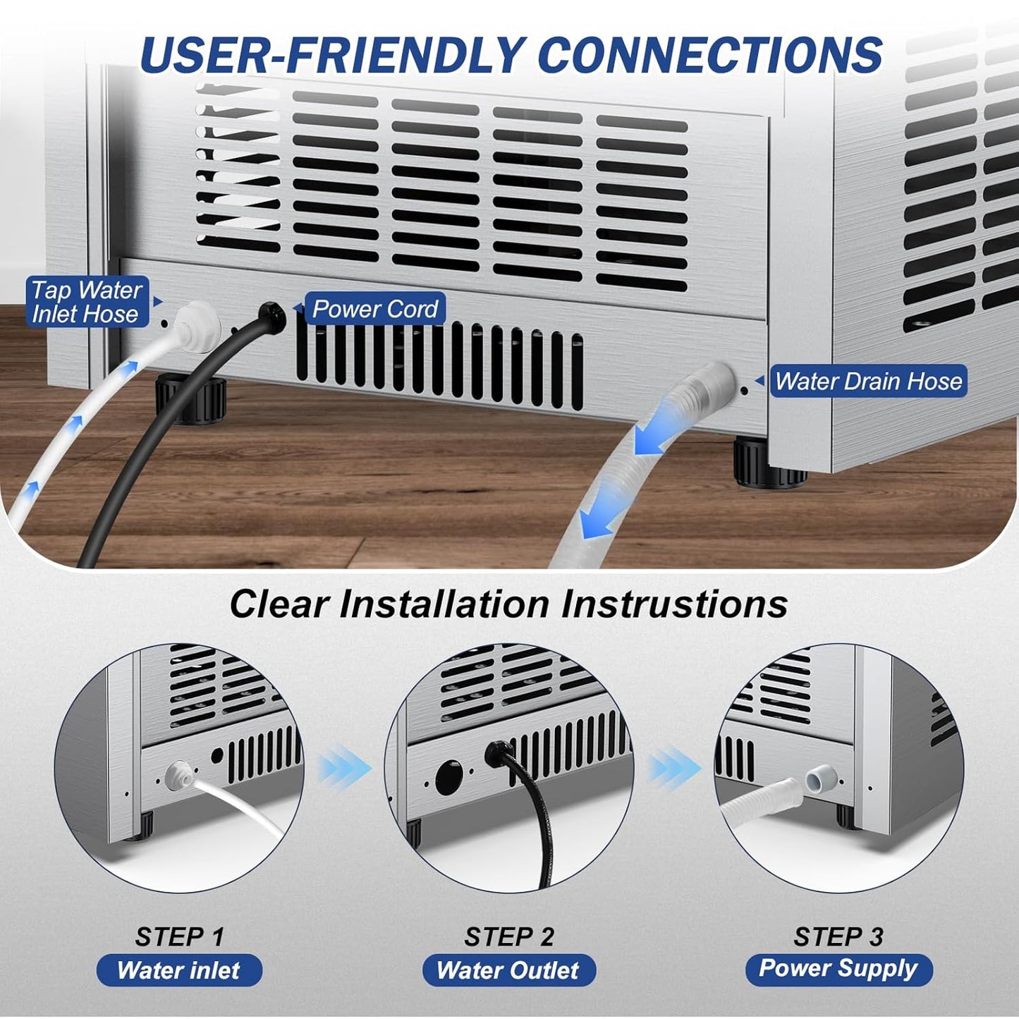 160LBS/24H High Output - Commercial Ice Maker Machine - 55 Clear Ice Cubes/Round (11-20 Mins), 35LBS Storage, Stainless Steel Undercounter/Freestanding for Home/Bar/Outdoor