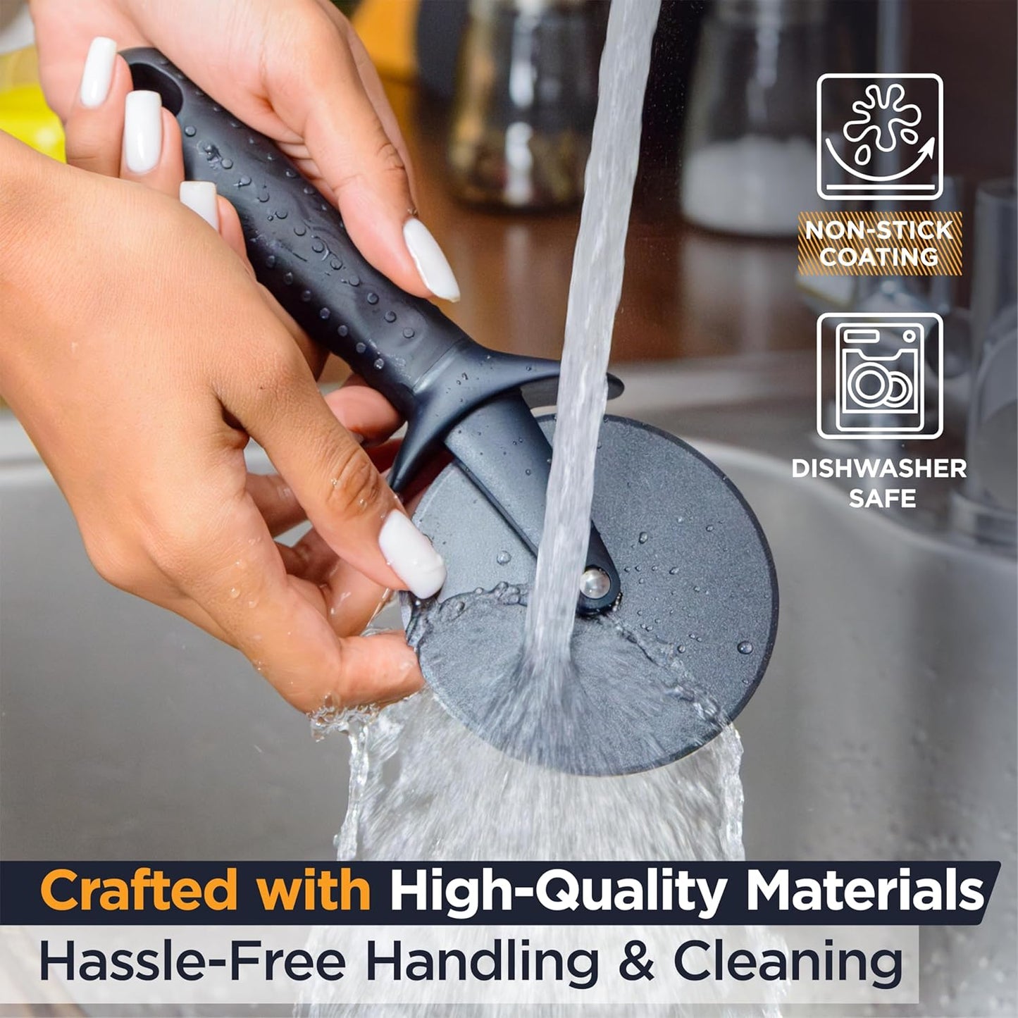 Deiss Lux Heavy Duty Pizza Cutter With Wheel Slicer- Stainless Steel Sharp Smooth Pizza Cutter Wheel With Easy Grip Non-Slip Handle, Dishwasher Safe (BLACK)