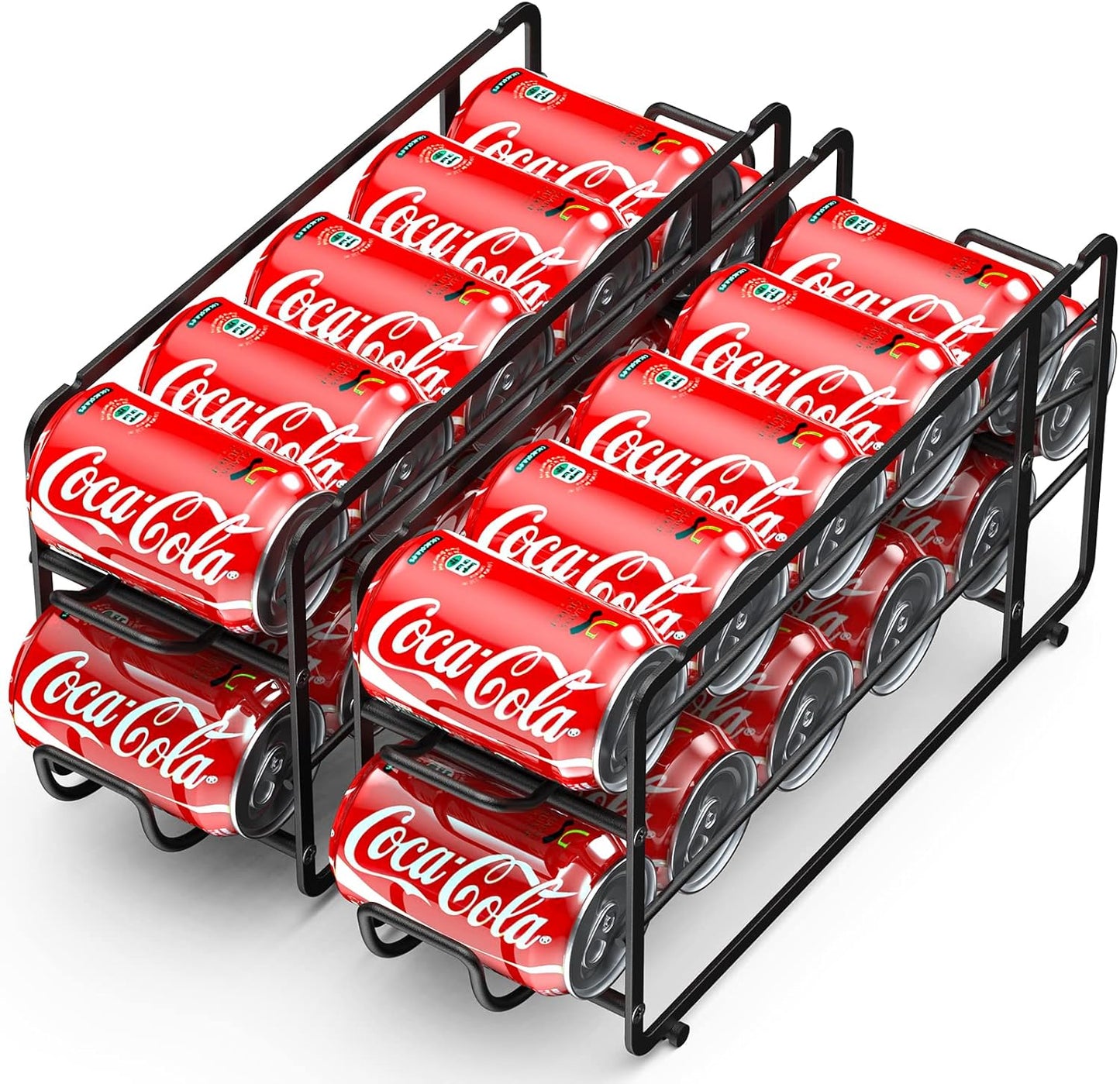 Soda Can Organizer Storage Rack, 2 Pack Stackable Beverage Soda Can Dispenser Organizer Holder for Refrigerator, Cabinet, Pantry (Black)