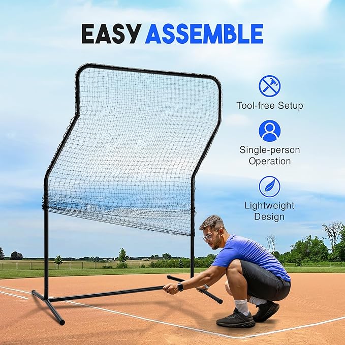 Yes4All Portable L-Screen Baseball 7x7ft with 2 Baseballs, Rubber Wheels - L Screen Baseball for Batting Cage, Protective Pitching Screen Net Double Layers, Carry Bag Included