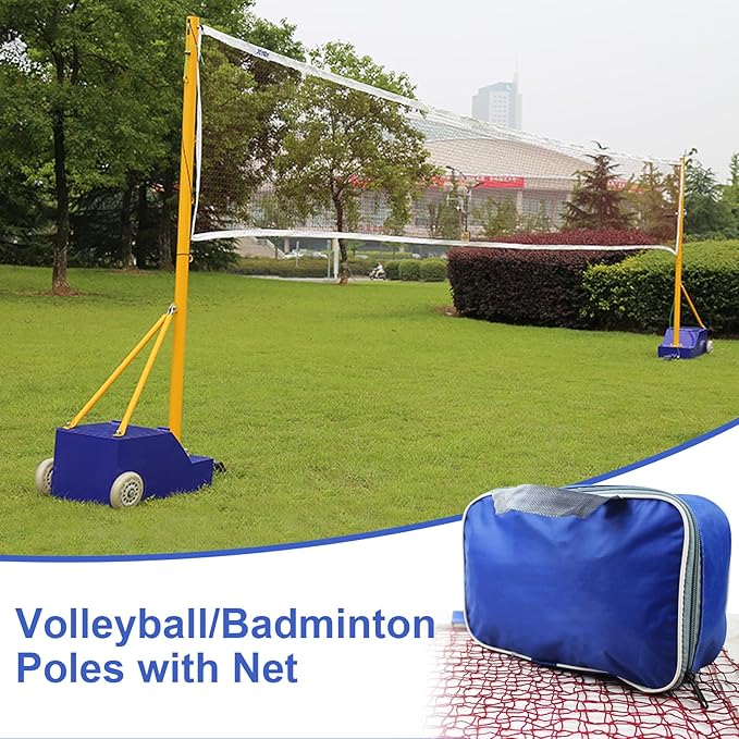Volleyball Net Outdoor, Portable Volleyball Net Pole for Backyard, Badminton Net Set for Tennis with Wheels, Carry Bag,Volleybal/Badminton Poles & Net with Base Outdoor Training