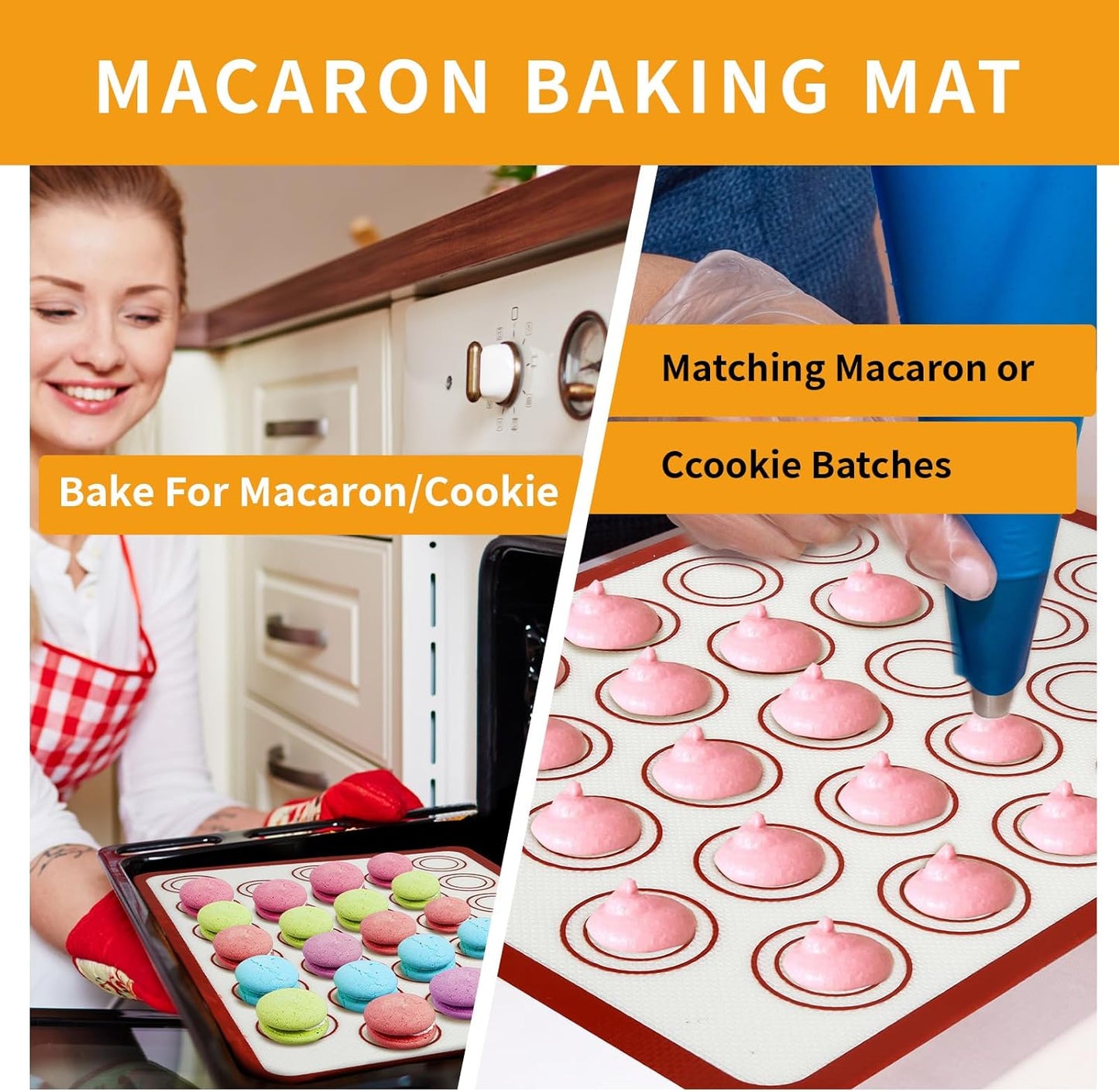 Silicone Baking Mat Sets, Dough Mat with Macaron Baking Mat Pastry Cutter Rolling Pin,Food Safe Pastry Mat, Reusable Cookie Sheets Liner