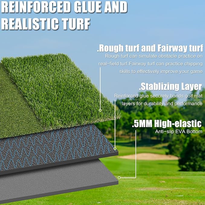 SIOTMERA 23x16IN & 5x4FT Golf Mat, Dual-Turf Golf Hitting Mat with High-Elasticity EVA Anti-Slip Bottom, Anti-Deformation,Reinforced Glue, Ideal for Swing,Chipping Practice,Indoor/Outdoor