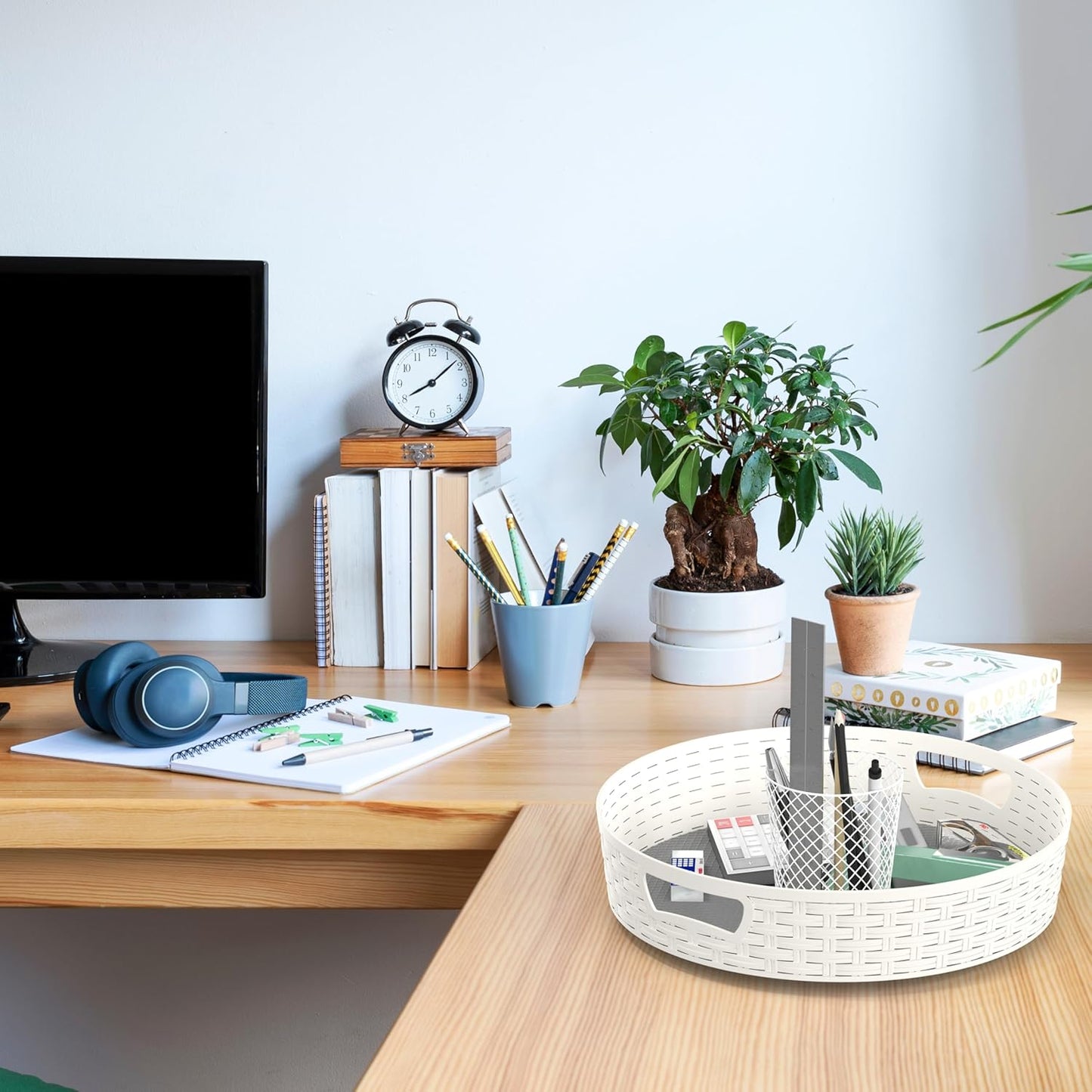 Simple Houseware 12-Inch Non-Skid Storage Lazy Susan Multifunctional Organizer, White