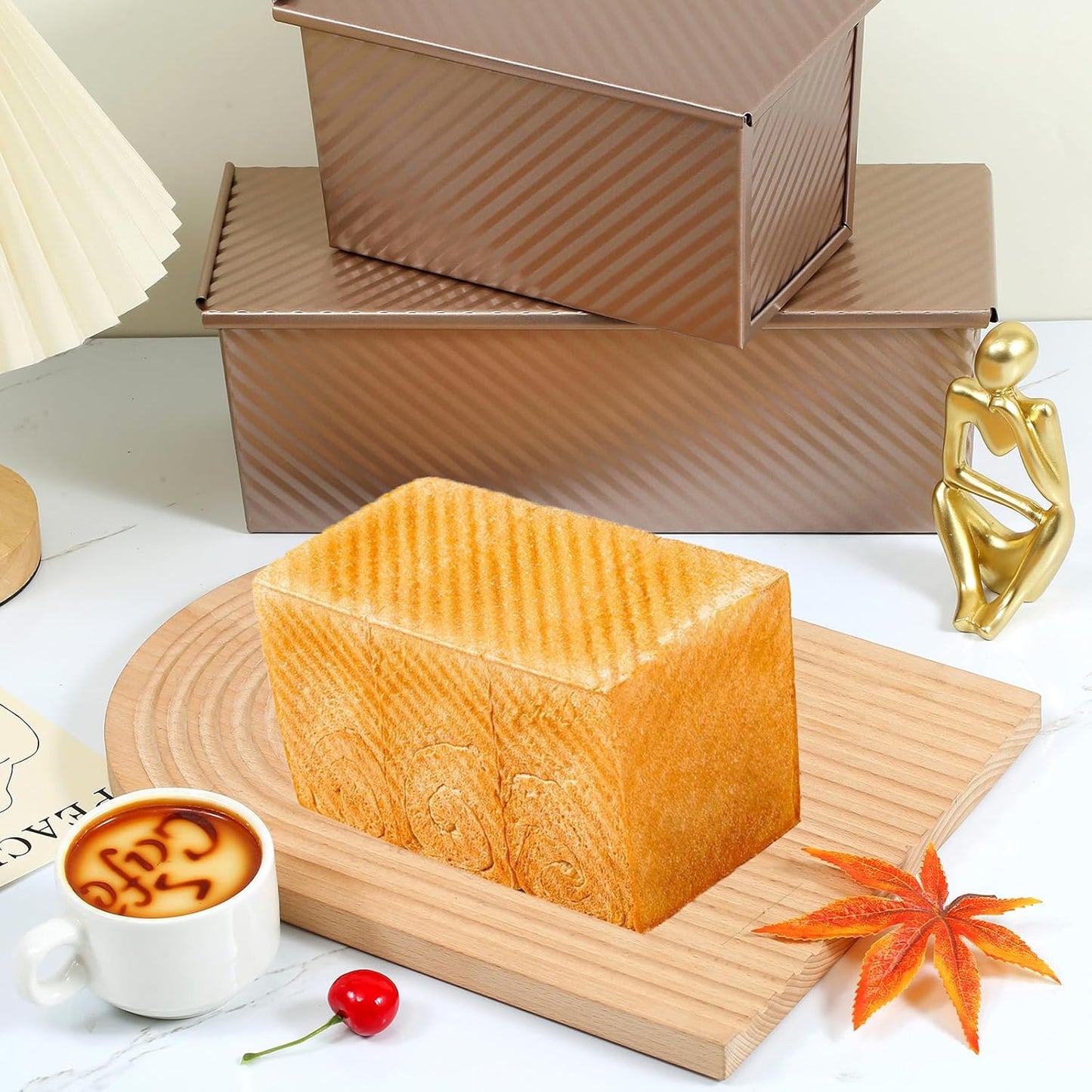 SS&CC Pullman Loaf Pan with Lid 2-Pack, 2.2lb & 1lb Carbon Steel Bread Pan for Homemade Sourdough & Sandwich Bread | Nonstick Bakeware, Heavy Duty & Easy Clean (Gold, 1lb+2.2lb)