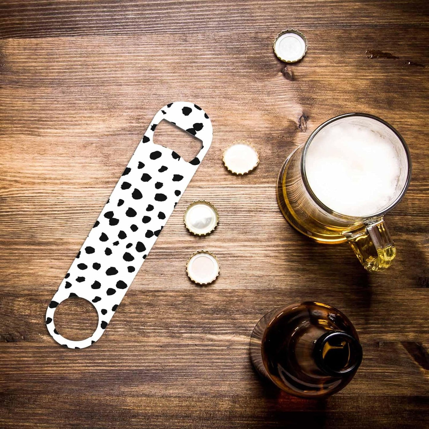 Small Dot Pattern Stainless Steel Bottle Opener Black Polka Circles with Rough Edges Abstract Doodle Trendy Flat Beer Bottle Opener Keychain for Home Kitchen Bar Restaurant Party Birthday Gift