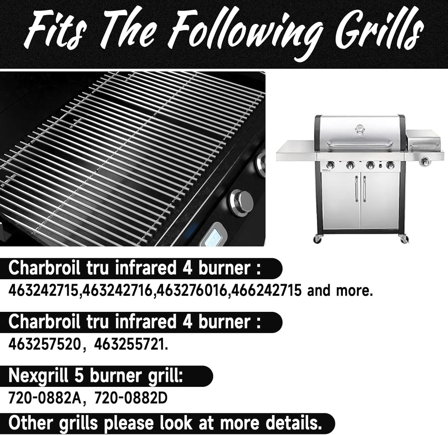 17" Stainless Steel Grill Grates for Charbroil 463242716 Tru Infrared, for Charbroil Commercial 463242715 463276016 463257520 463263924, for Lowe's 606682 Nexgrill 720-0882A BHG 720-0882