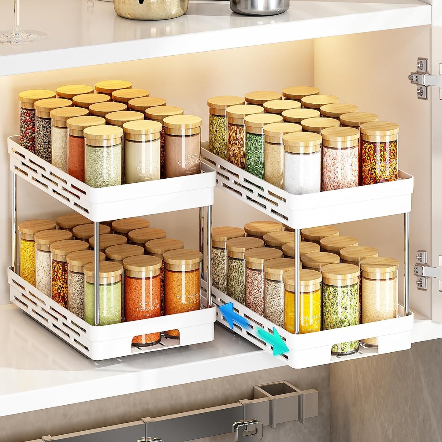Pull Out Spice Rack Organizer for Cabinet, 2 Pack Widen Slide Out Spice Racks Organizer, Spice Cabinet Organizers, Cabinet Size Need:12'' Highx11'' Deepx6.75'' Wide,Hold 15 Spice Jar Each Tier-2Tier