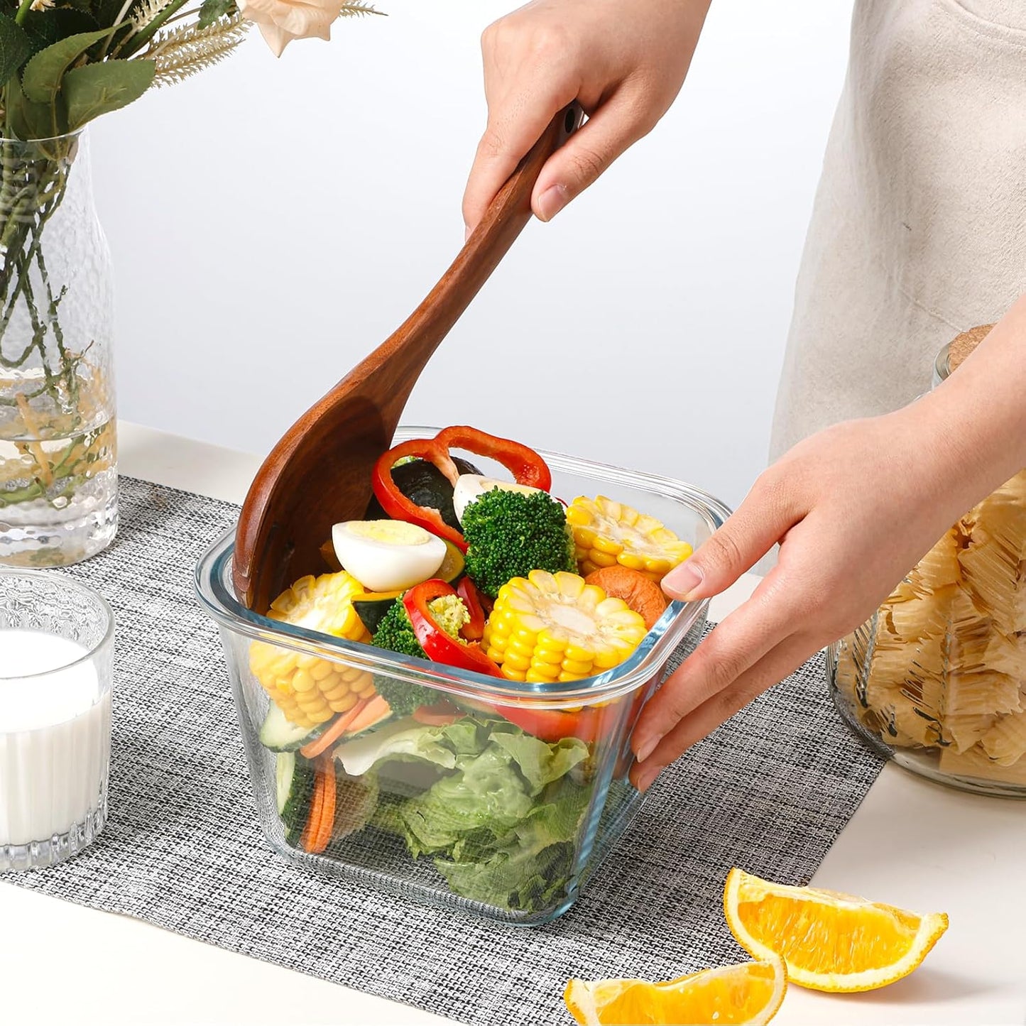 NUTRIUPS 2.0L Large Glass Food Storage Containers,6.8×5in Deep Square Meal Prep Containers, Glass Microwave Bowls with Lids