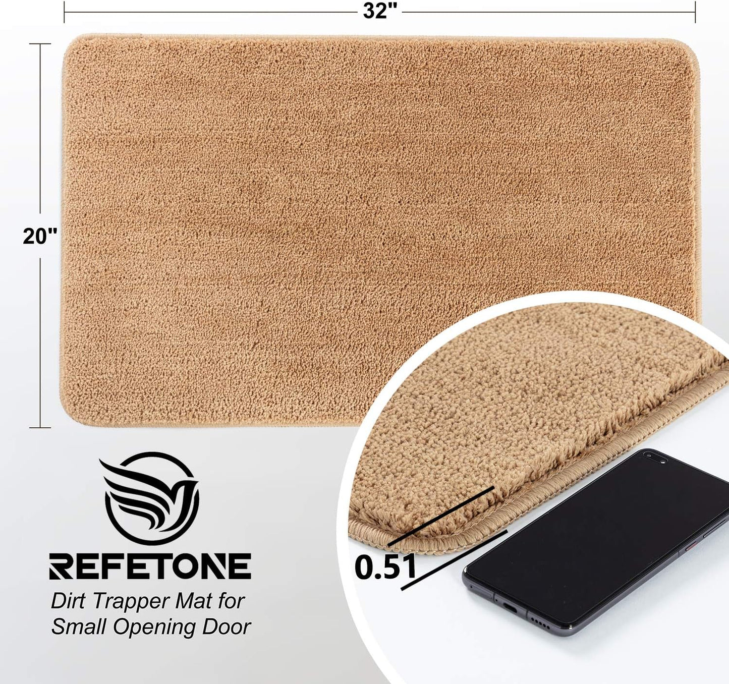 REFETONE Indoor Door Mat, Front Back Door Mat, Non-Slip Absorbent Resist Dirt Entrance Rug Inside Floor Mats, Machine Washable Low-Profile Inside Entry Door Rugs for Entryway - 20" x 32", Tan