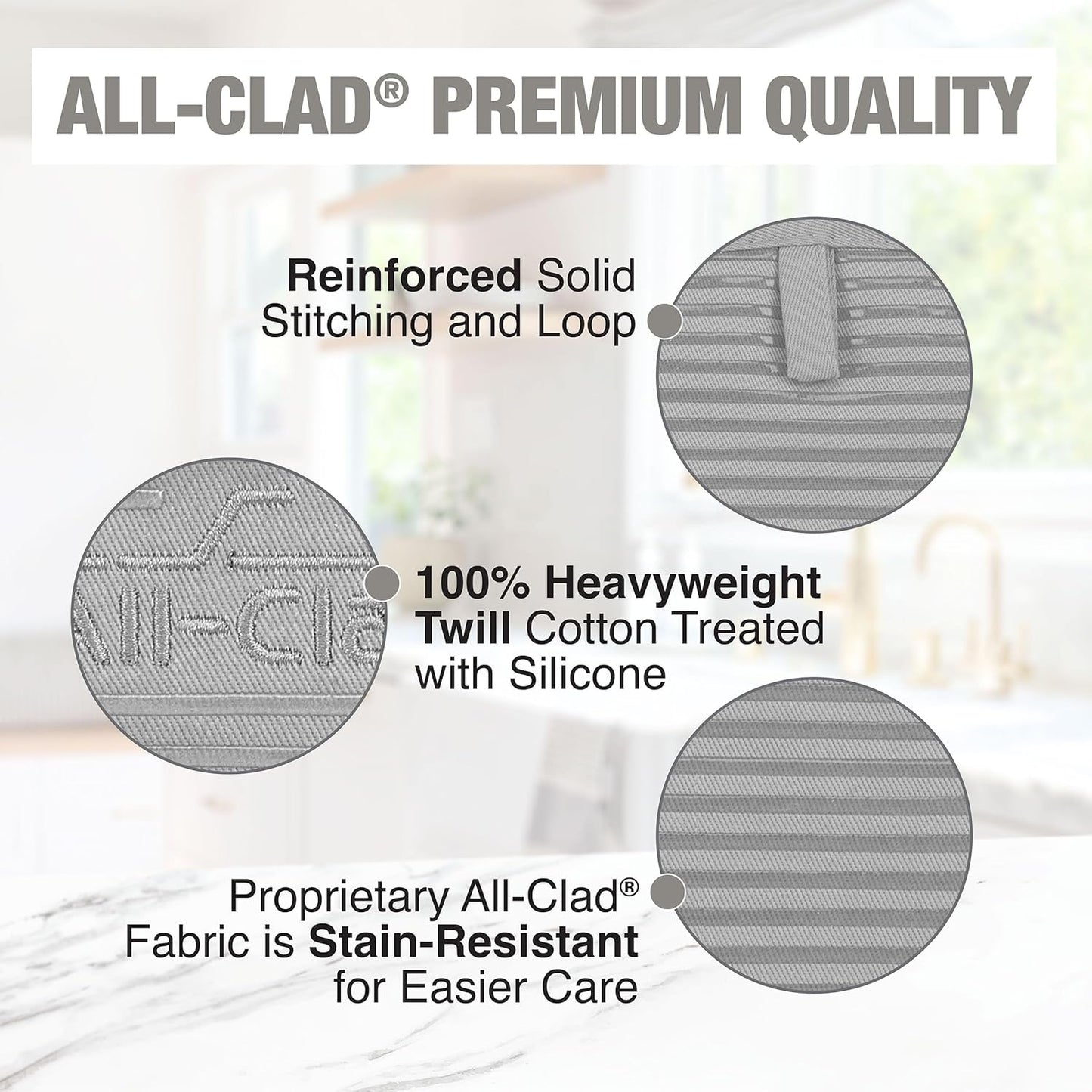All-Clad Premium Pot Holder & Hot Pad: Heat Resistant up to 500 Degrees - 100% Cotton, 10"x6.25" Hot Pad for Kitchen and Barbeque, 2-Pack, Titanium