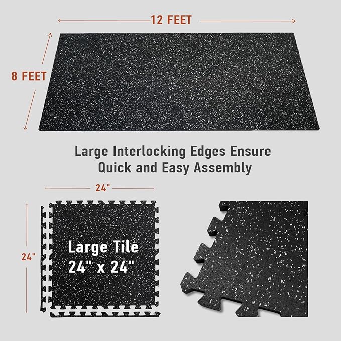 AIRHOP 0.56in Thick 96 Sq Ft Exercise Equipment Mats, 24 Tiles Upgraded Rubber Top with High Density EVA Foam, Large Interlocking Puzzle Gym Flooring for Home Gym, Heavy Weight Workout, 24 x 24in