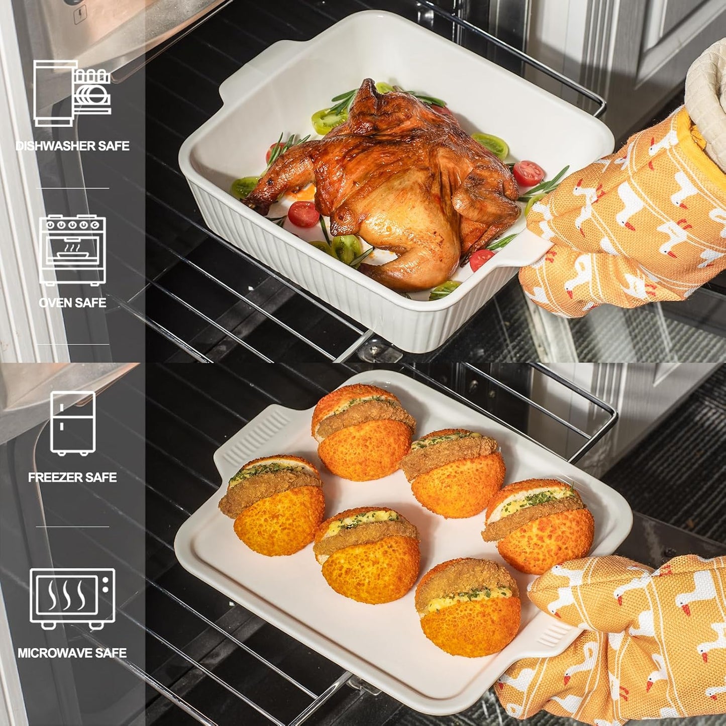 Dizada Casserole Dish for Oven with Lid, 10'' Square Baking Dish, Ceramic Baking Dish, Baking Pan with Handles, Lasagna Pan Bakeware Oven Safe Baking Dish for Oven, Cake, Kitchen, Microwave, Dishwasher Safe, White