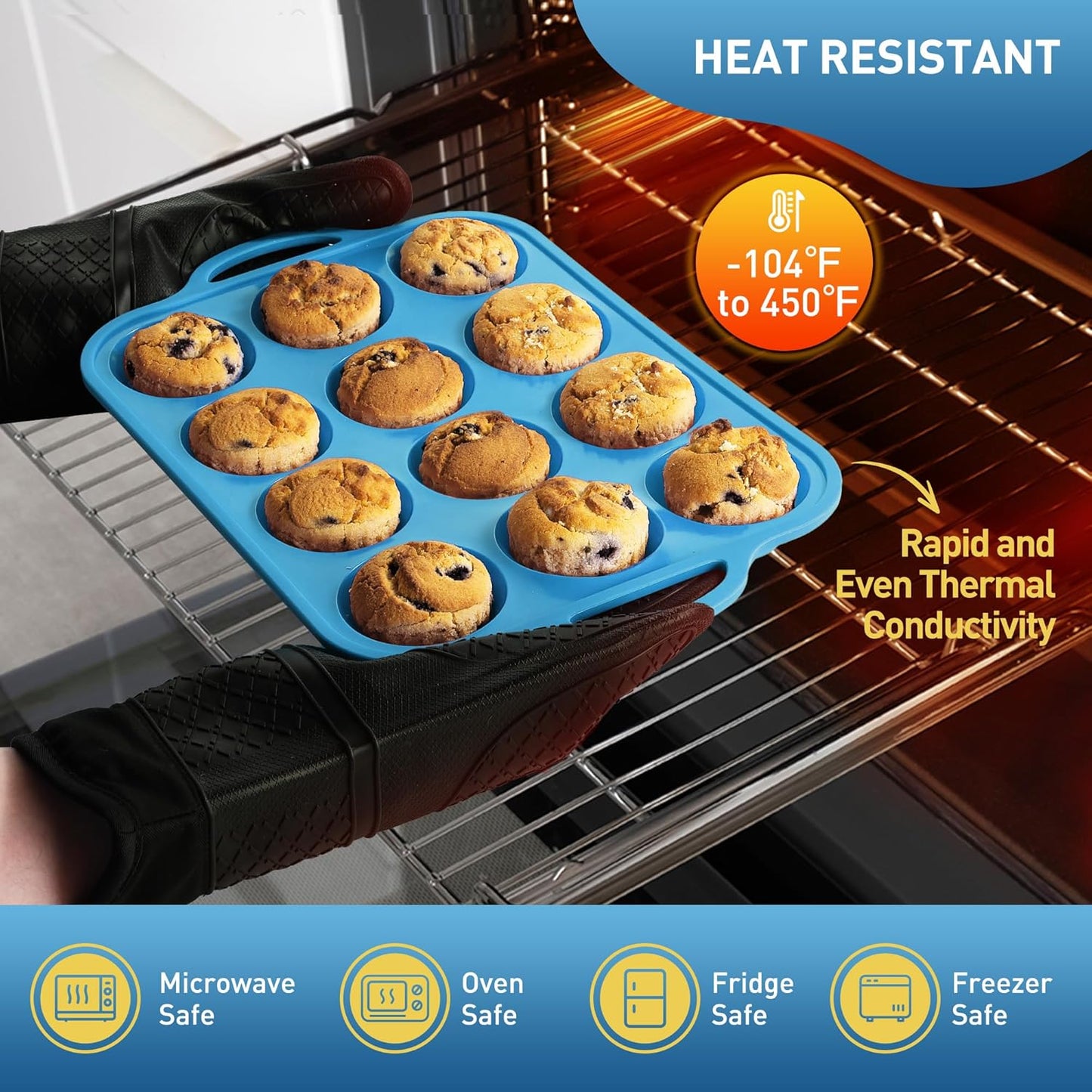 2 Packs 12 Cups Silicone Muffin Pan with Metal Reinforced Frame Regular Size Cupcake Pan Tray Egg Bites Silicone Circle Cookie Molds Muffin Tin Tart Pans Baking Sheet Set for Breakfast Sandwiches