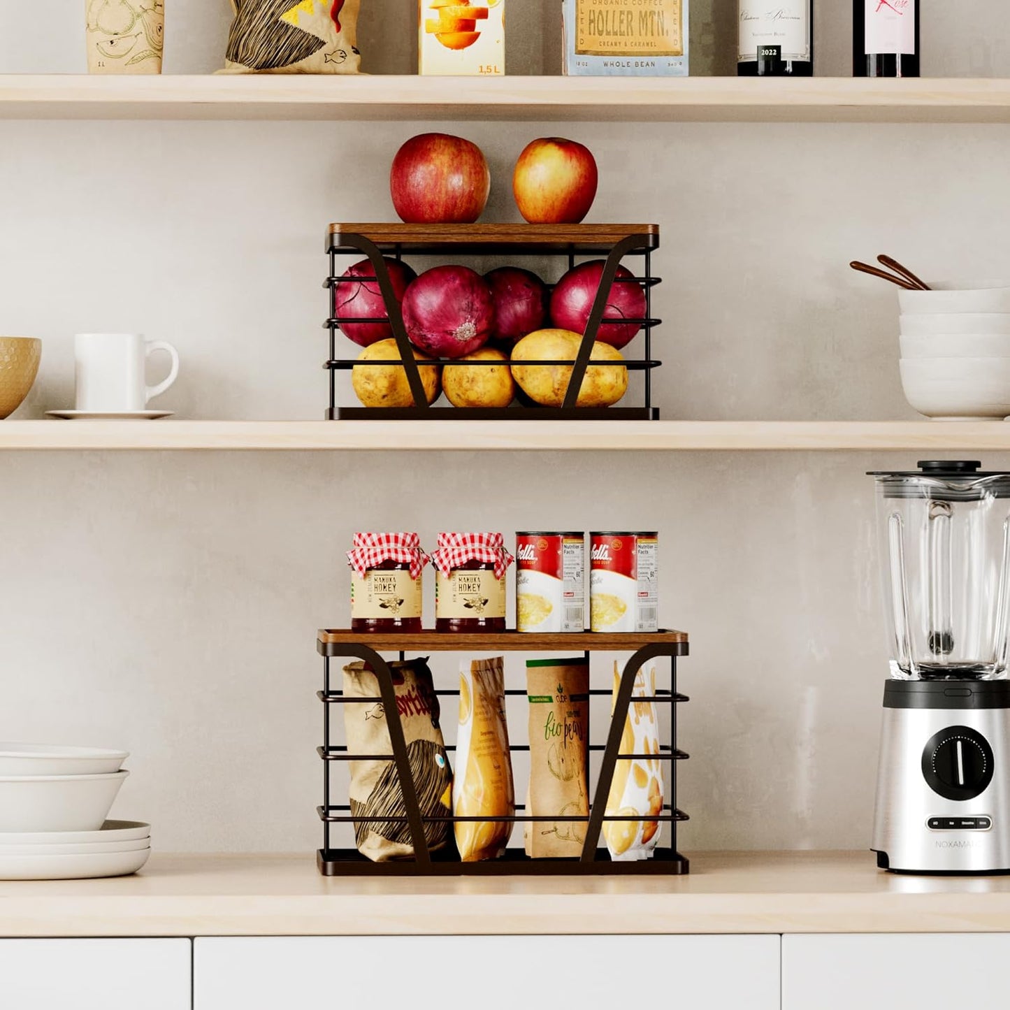 2 Pack Stackable Kitchen Organization,Counter Organizers and Pantry Organization for Home and Kitchen,Trash Bag Organizer Under Sink,Brown